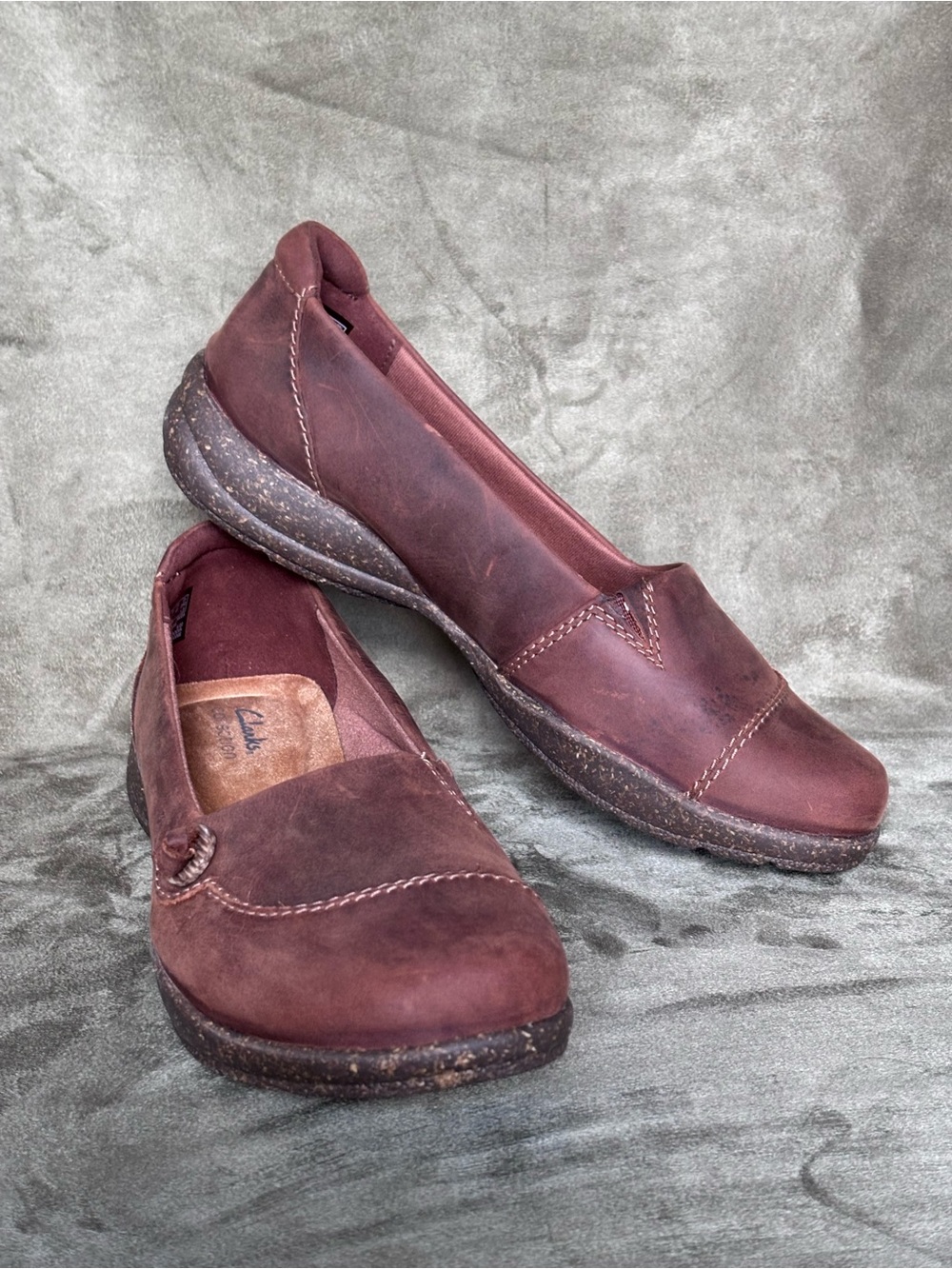 Clarks Collection Roseville Sky Mahogany Leather Slip On Loafers SZ9